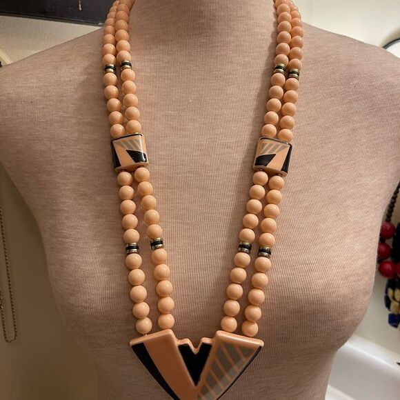 Vintage Retro Ceramic Double-strand Bead Necklace - Picture 2 of 4